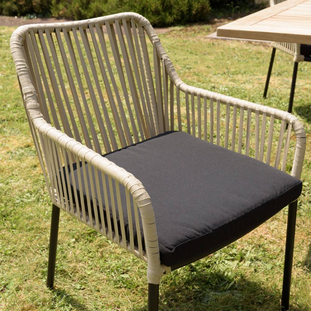 Macabane - MALO - Ensemble de jardin - table 70x70cm et 2 fauteuils beiges noirs - Imagen 9