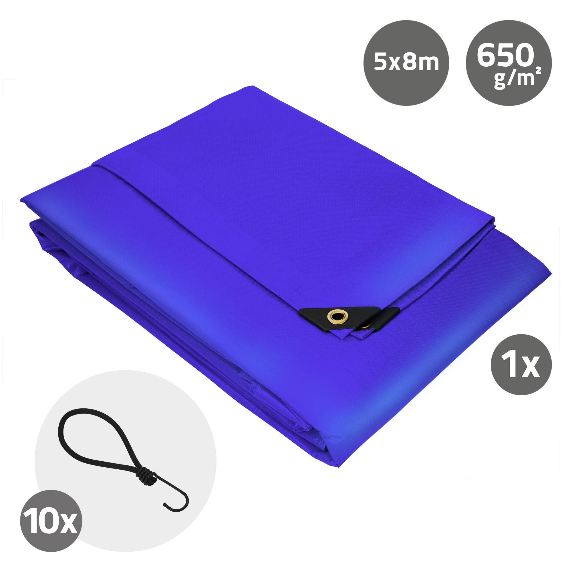 Ecd-Germany - Bâche de Protection Premium avec Œillets + 10 Crochets, 5x8m 40m², 650g/m², Bleu, Tissu PVC, Indéchirable, Imperméable - Imagen 6