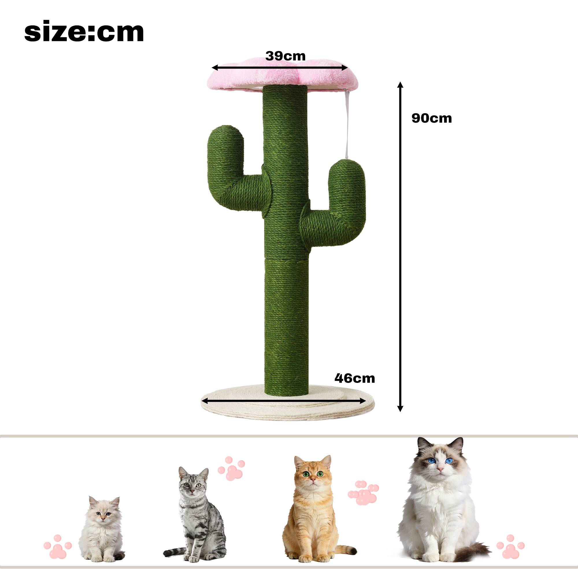 Arbre à chat en forme de cactus – 90 cm avec colonnes en sisal épaisses et protection contre les basculements, design vert - PANGIVO - Image 6