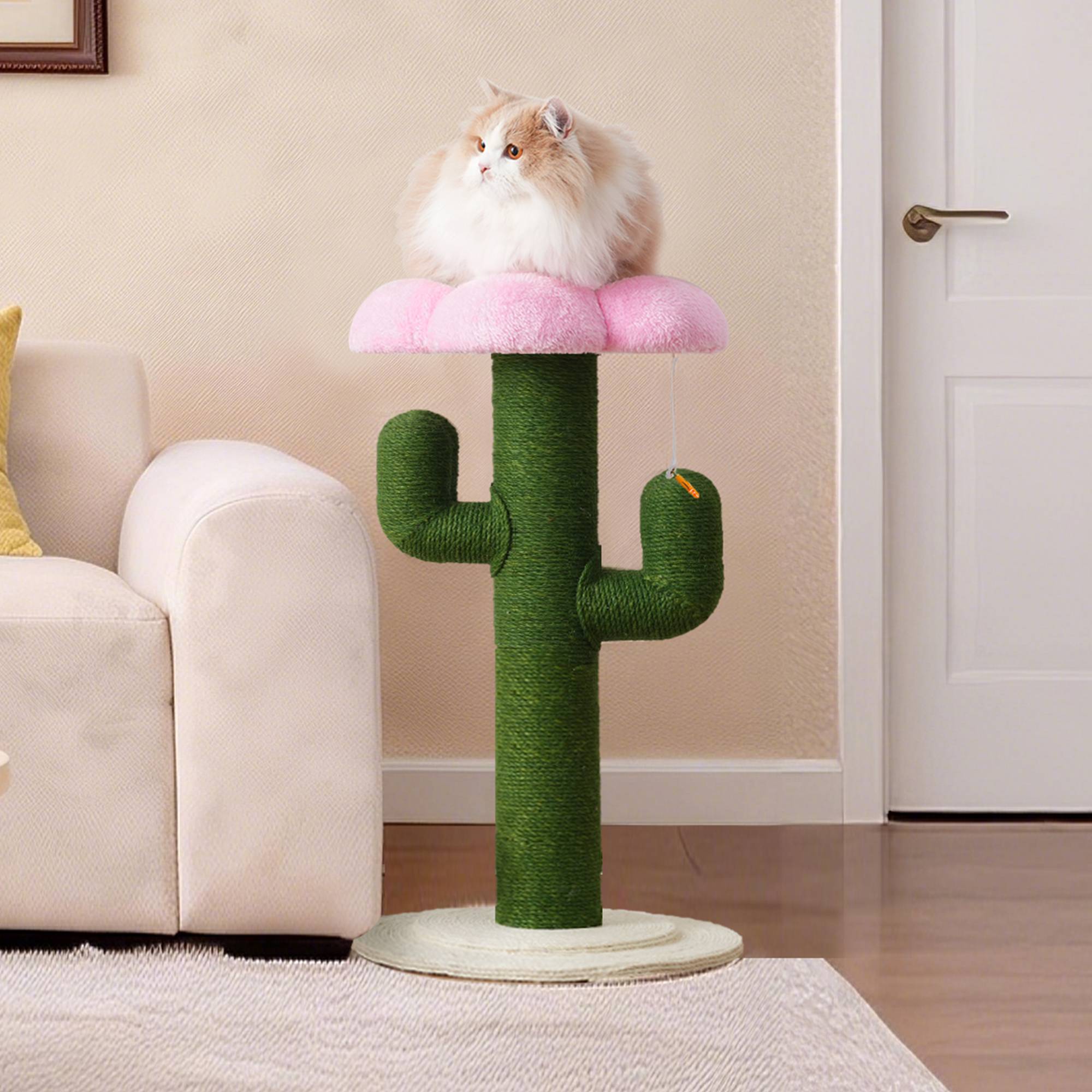 Arbre à chat en forme de cactus – 90 cm avec colonnes en sisal épaisses et protection contre les basculements, design vert - PANGIVO - Image 3