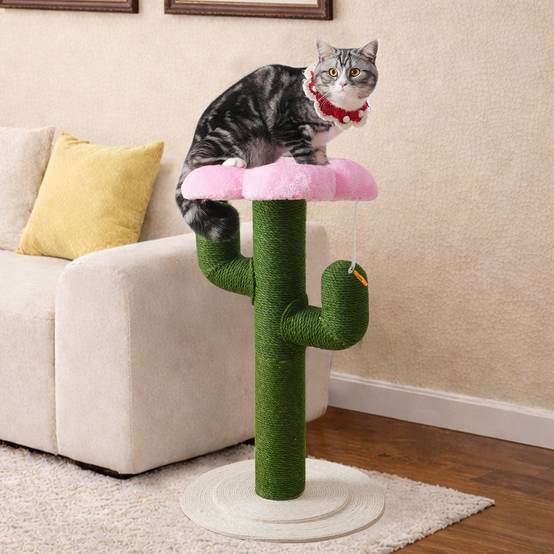 Arbre à chat en forme de cactus – 90 cm avec colonnes en sisal épaisses et protection contre les basculements, design vert - PANGIVO - Image 2