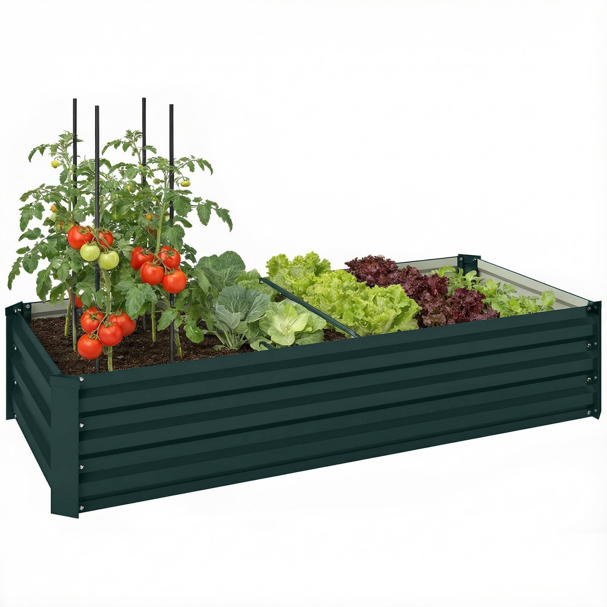 Jardinière rectangulaire potager de jardin en acier galvanisé bordure de sécurité et fond ouvert 150x70x30cm vert - Image 1