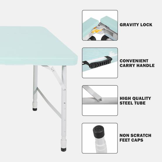Table pliante portable métal et plastique bleu 125 x 61 x 74 cm - PANGIVO - Image 2