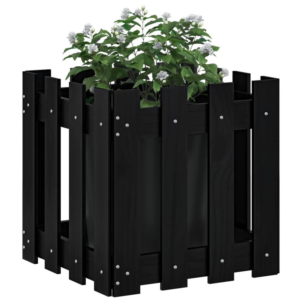 Maison Chic - Jardinière - Bac à fleurs - Pot de fleurs avec design de clôture noir 40x40x40 cm pin massif - Image 3