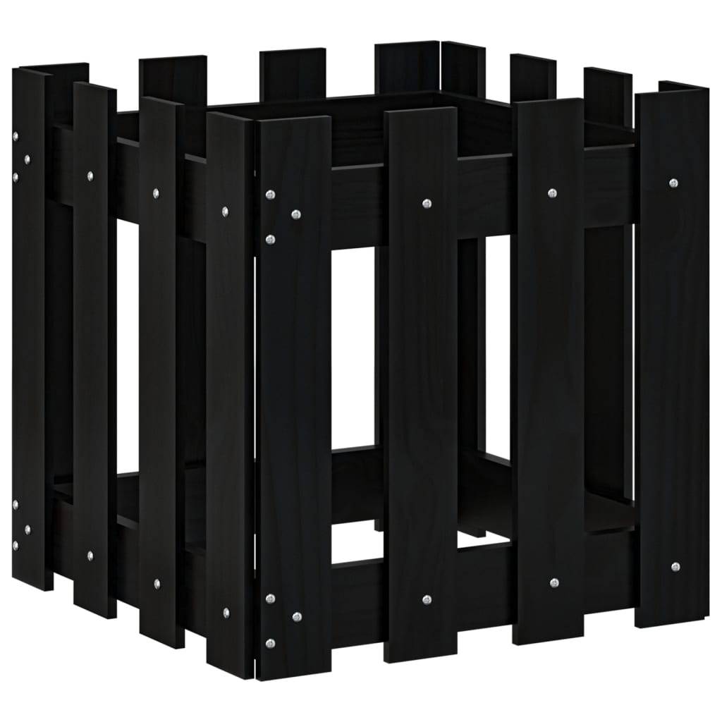 Maison Chic - Jardinière - Bac à fleurs - Pot de fleurs avec design de clôture noir 40x40x40 cm pin massif - Image 1
