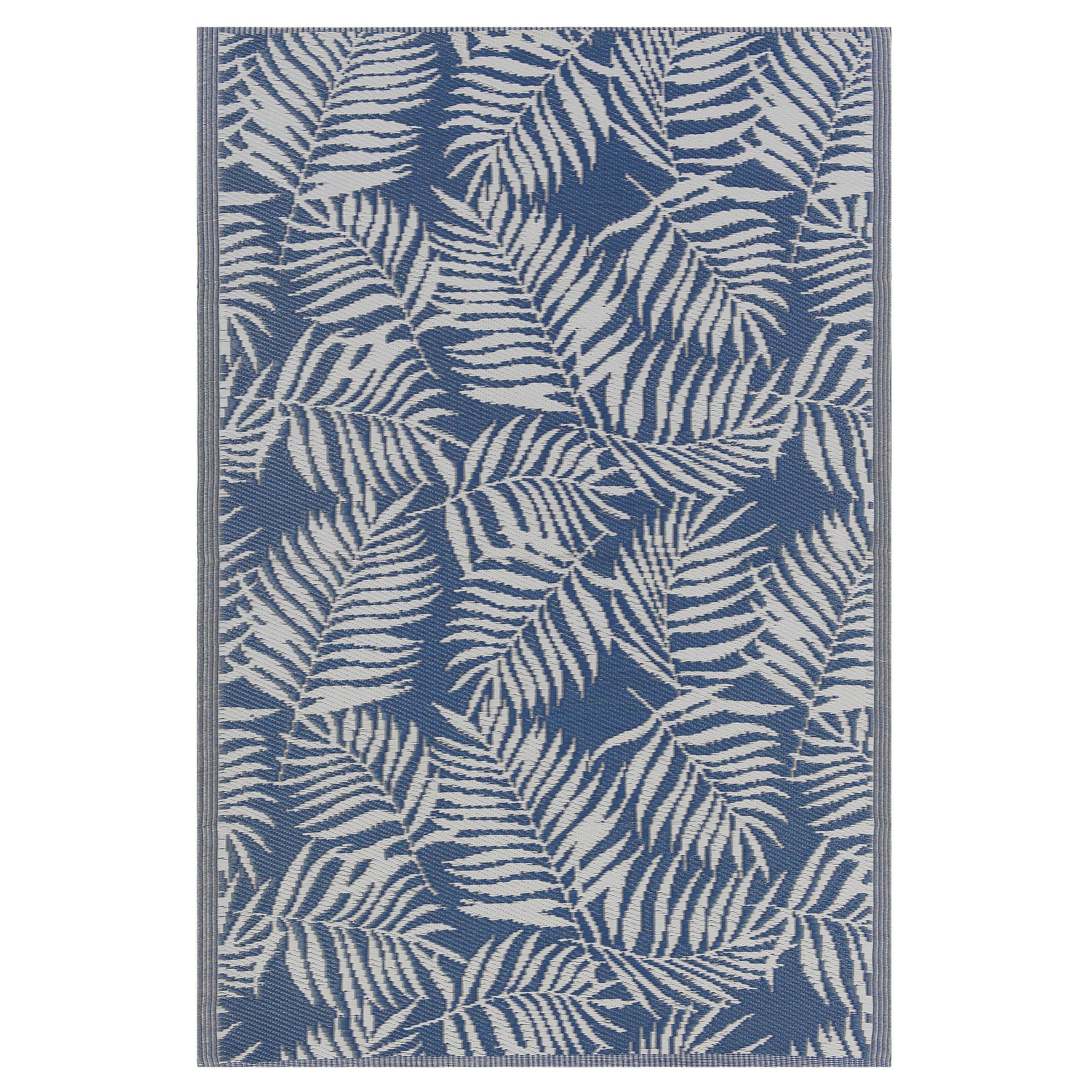 Beliani - Tapis d'Extérieur Bleu et Blanc en Polypropylène Motif Feuilles de Palmier pour Terrasse au Style Moderne 120 x 180 cm Beliani - Imagen 1