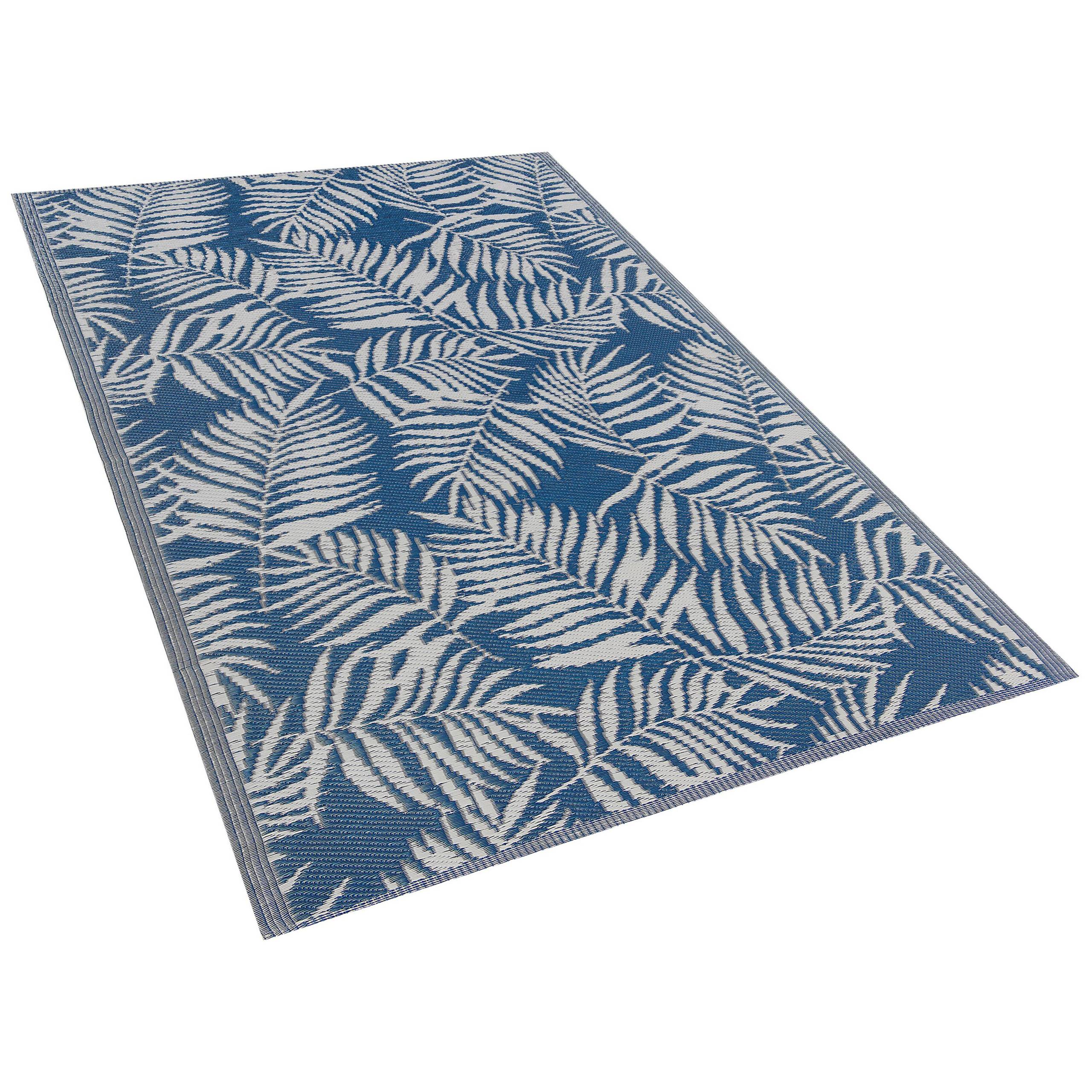 Beliani - Tapis d'Extérieur Bleu et Blanc en Polypropylène Motif Feuilles de Palmier pour Terrasse au Style Moderne 120 x 180 cm Beliani - Imagen 4