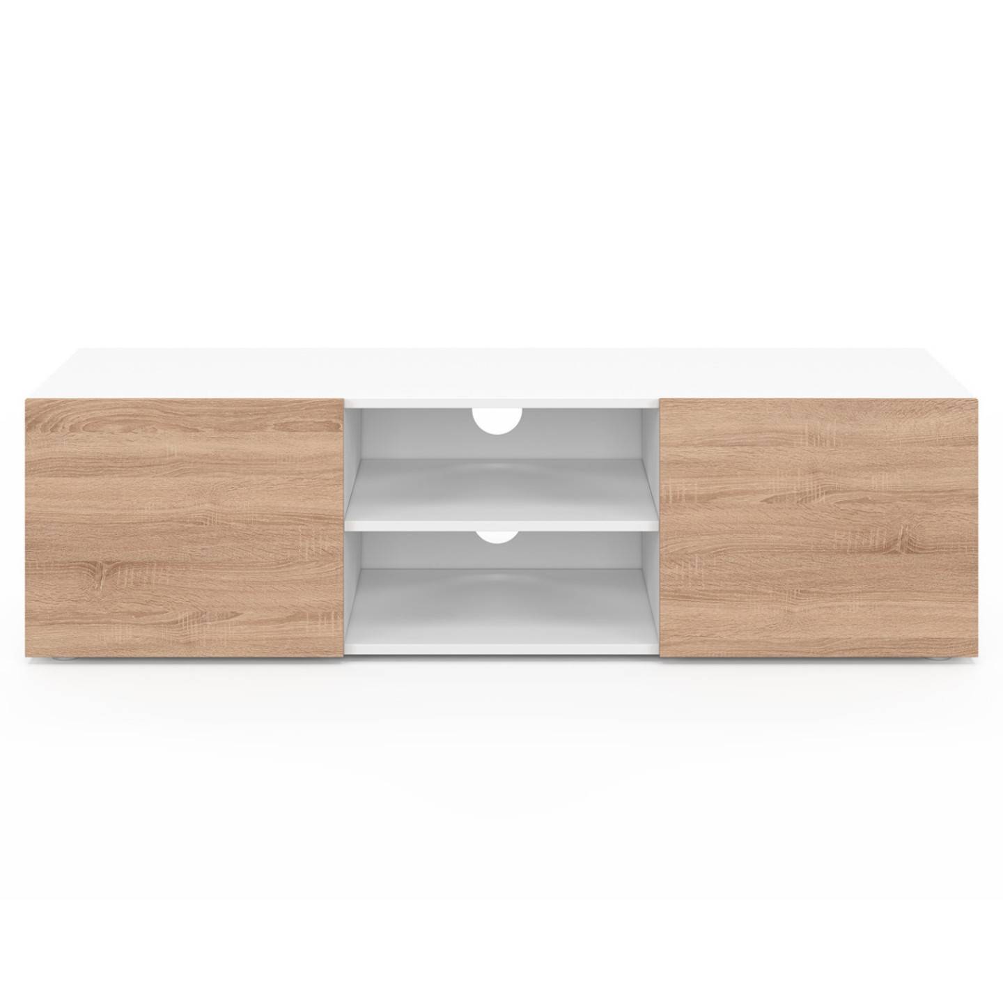 Meuble TV 113 cm ELI blanc portes façon hêtre - Image 3