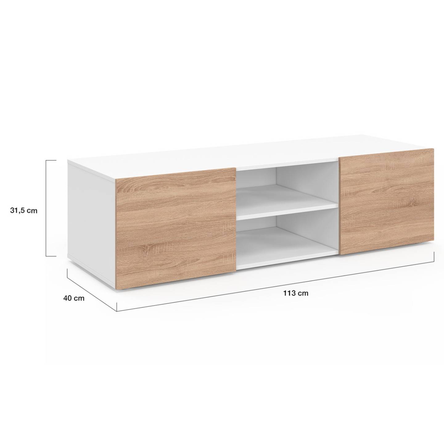Meuble TV 113 cm ELI blanc portes façon hêtre - Image 5