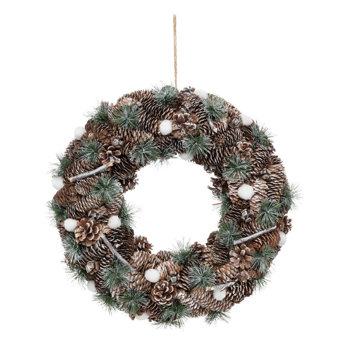 Atmosphera - Couronne avec pommes de pin et branches pailletées 50cm - Atmosphera Créateur d'intérieur