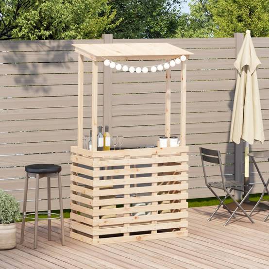 Table de bar extérieure bois massif avec toit 112,5 x 57 x 195,5 cm - PANGIVO - Image 3