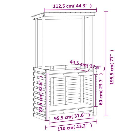 Table de bar extérieure bois massif avec toit 112,5 x 57 x 195,5 cm - PANGIVO - Image 9