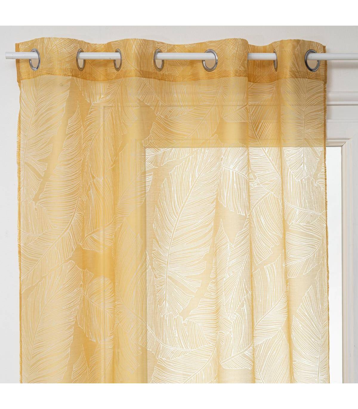 Voilage à œillets Ocre motif Feuille 140 x 240 cm - Imagen 1