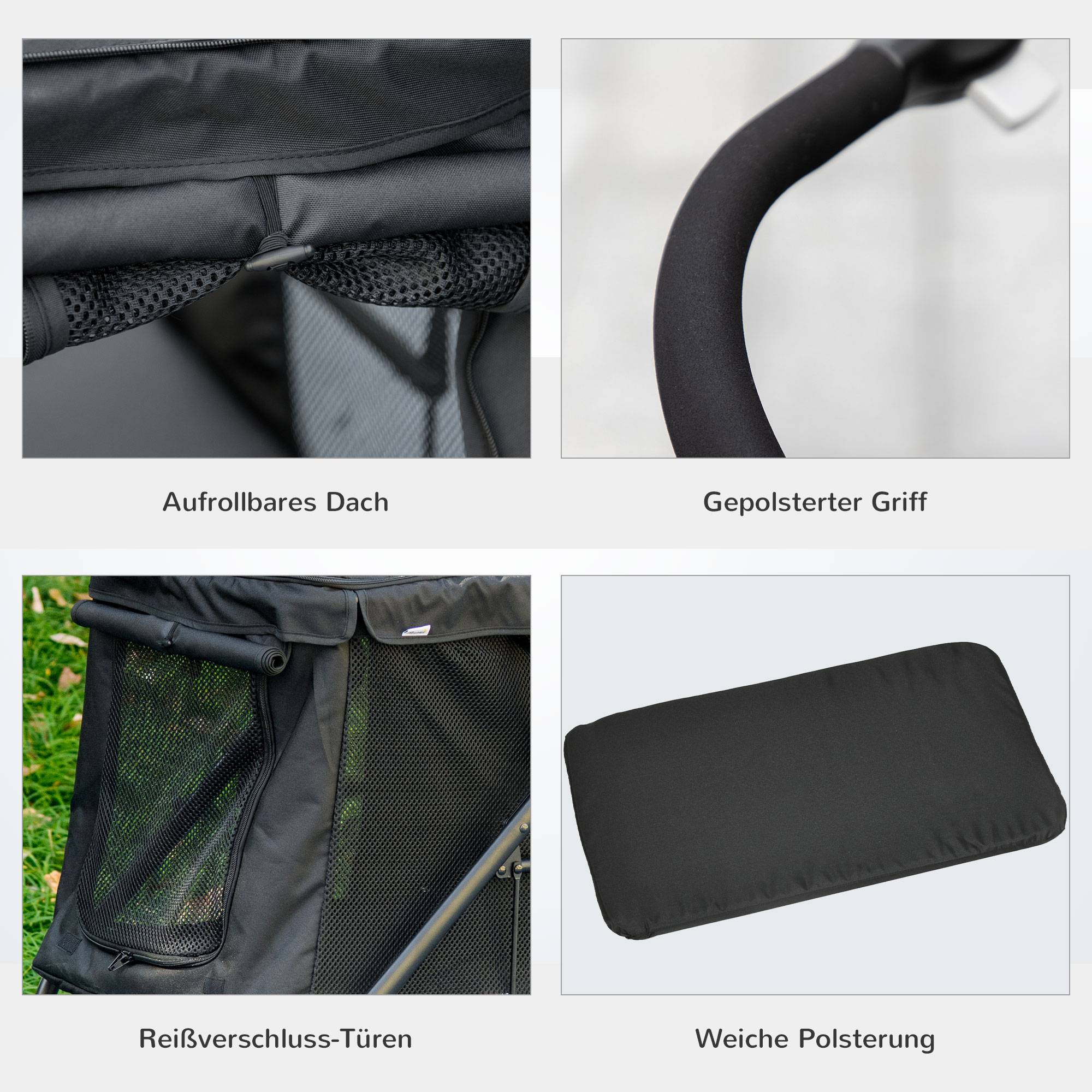Chariot chien coussin 3 poches latérales pliable 102 x 62 x 105 cm noir - Image 10