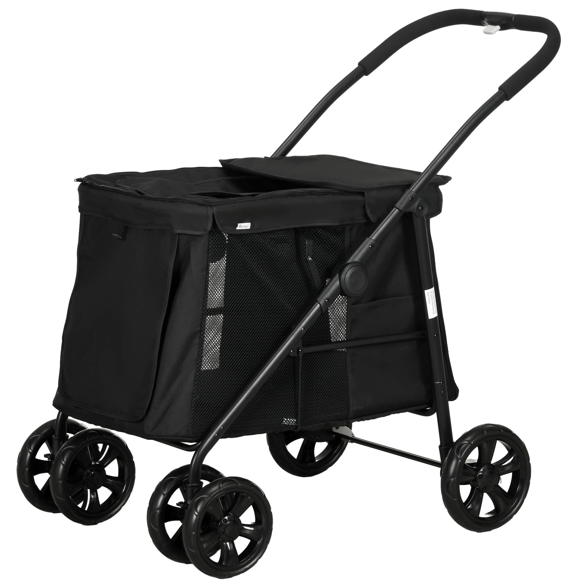 Chariot chien coussin 3 poches latérales pliable 102 x 62 x 105 cm noir - Image 2