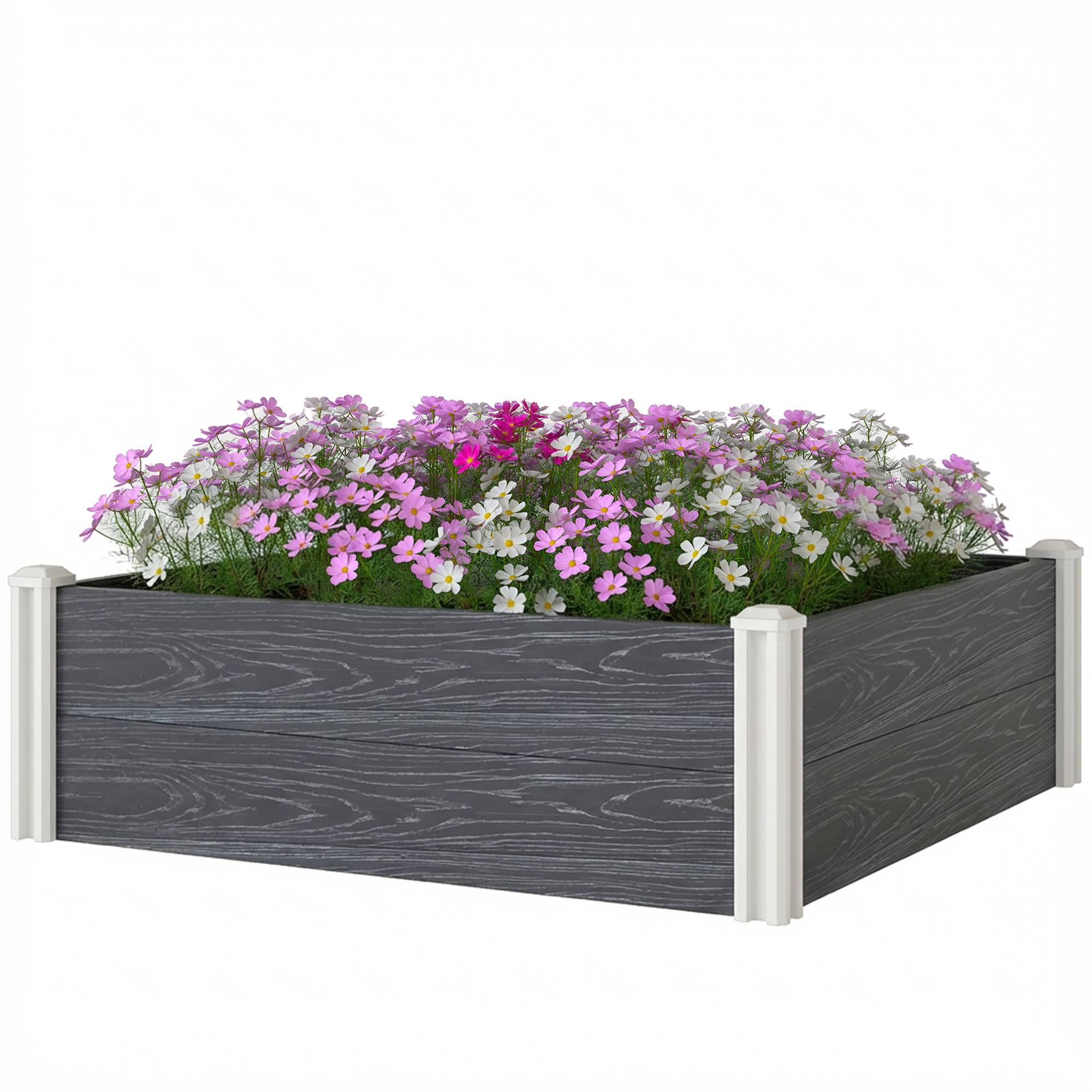 Bac jardin vinyle fond ouvert assemblage emboîtable, 102x102x33 cm, gris foncé - Image 2