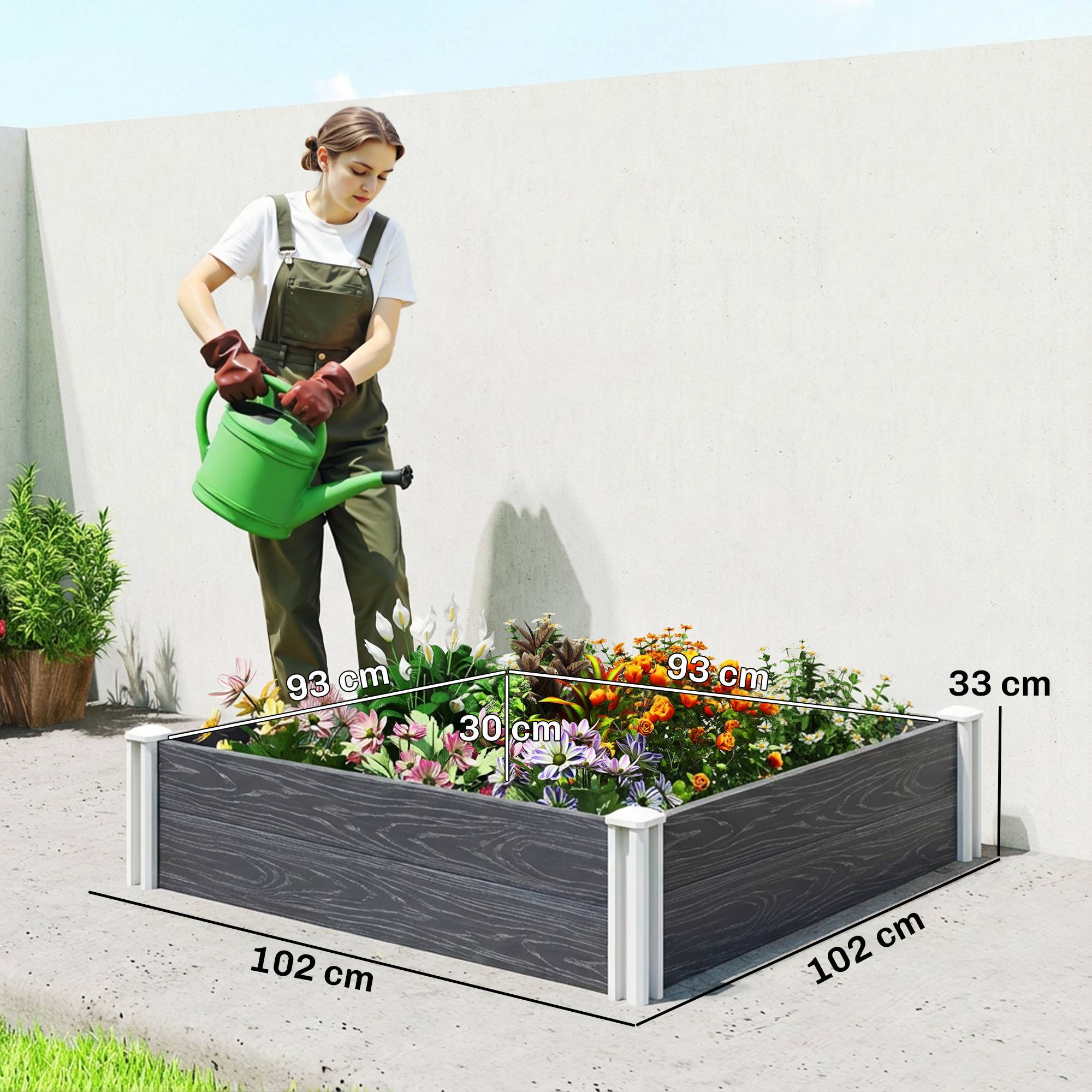 Bac jardin vinyle fond ouvert assemblage emboîtable, 102x102x33 cm, gris foncé - Image 5
