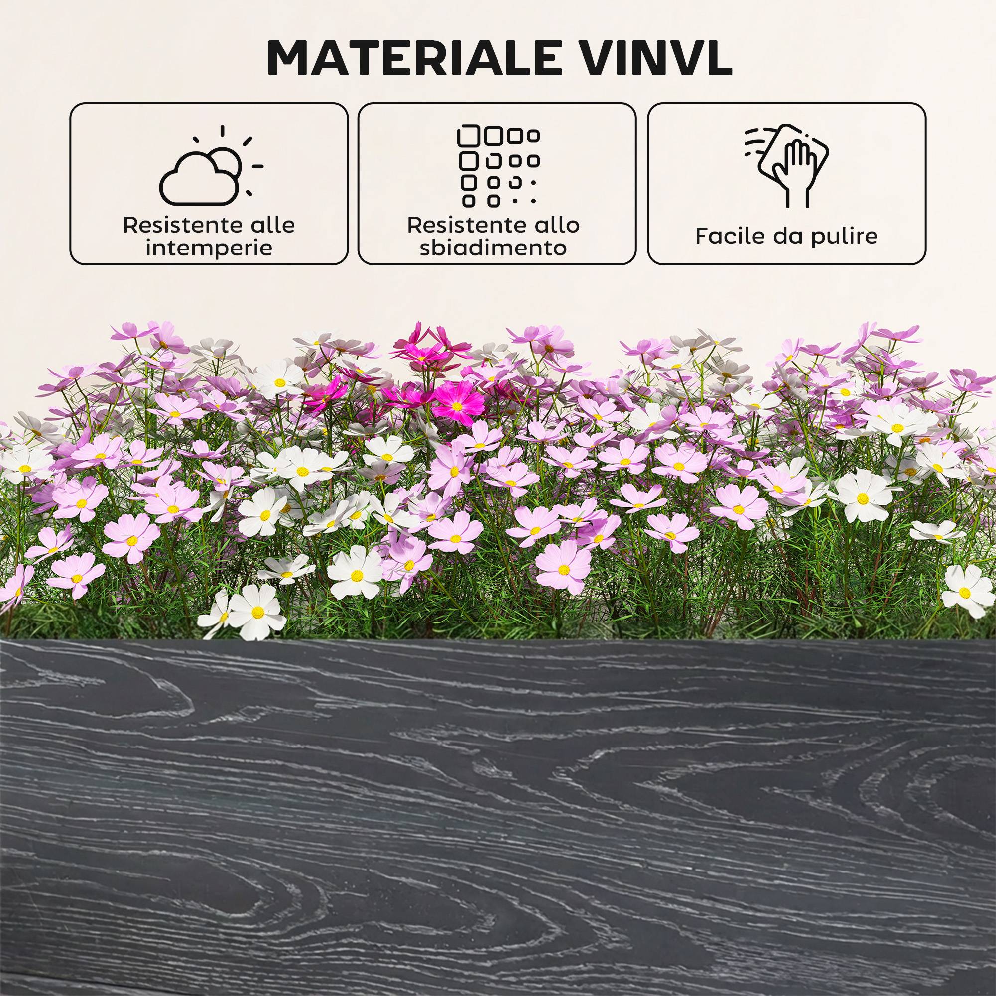 Bac jardin vinyle fond ouvert assemblage emboîtable, 102x102x33 cm, gris foncé - Image 7