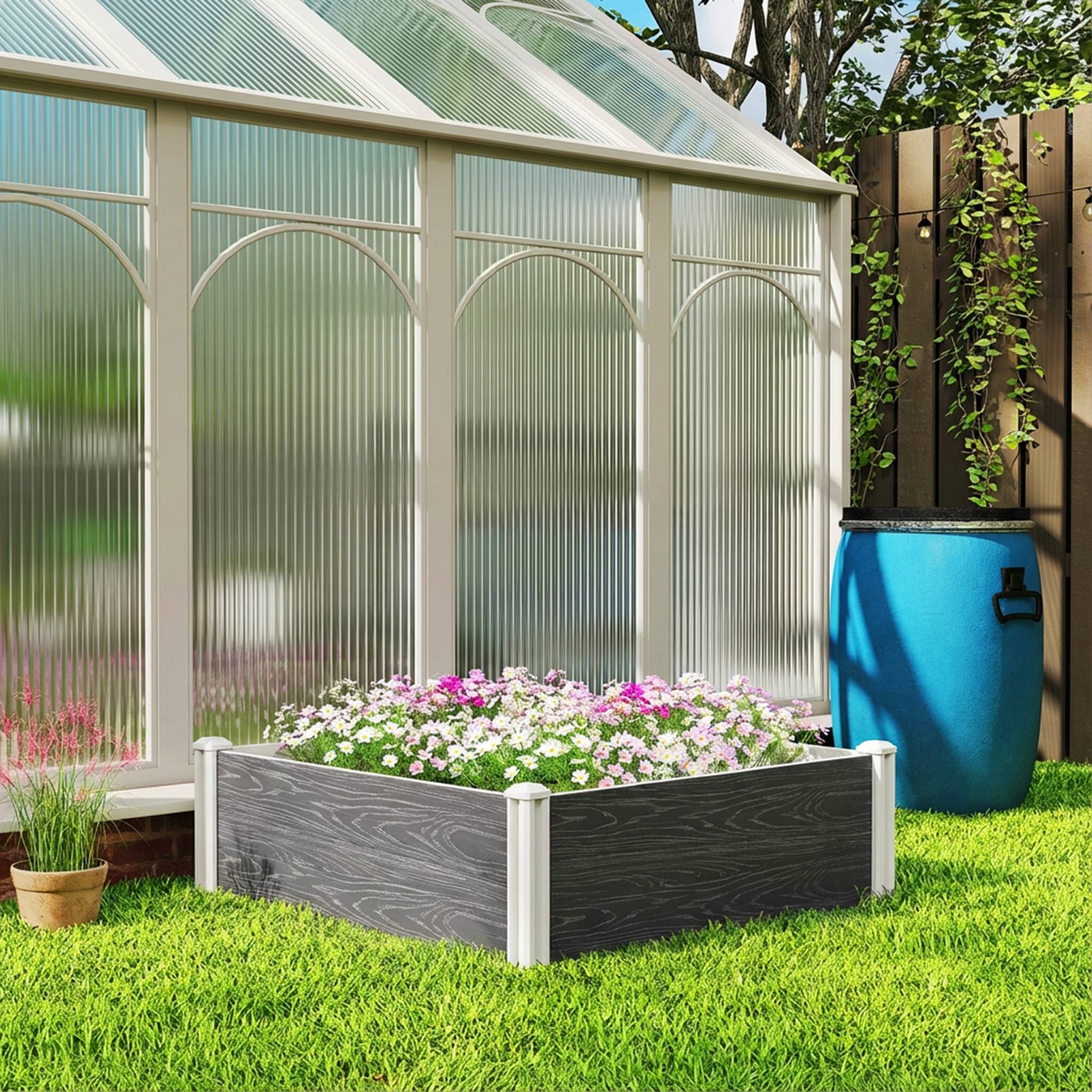 Bac jardin vinyle fond ouvert assemblage emboîtable, 102x102x33 cm, gris foncé - Image 4