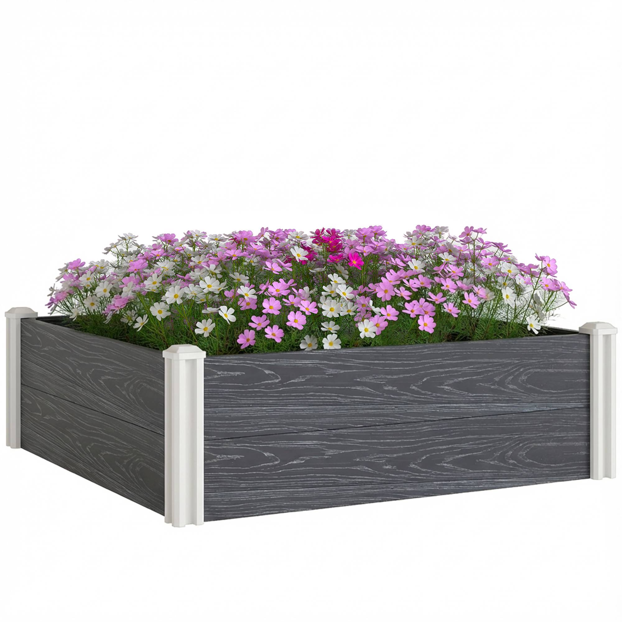 Bac jardin vinyle fond ouvert assemblage emboîtable, 102x102x33 cm, gris foncé - Image 1