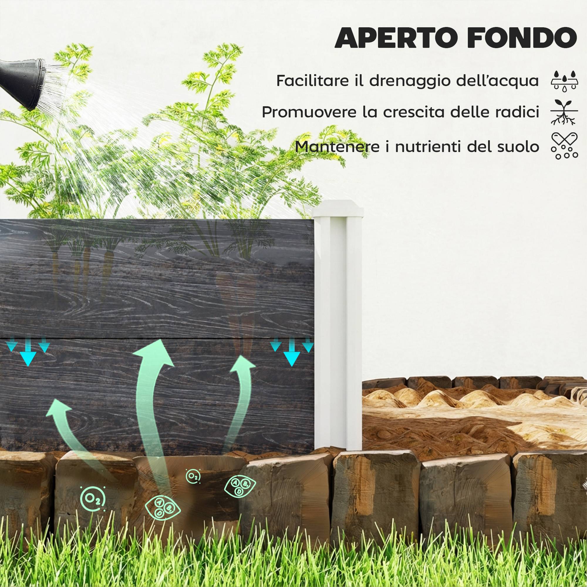 Bac jardin vinyle fond ouvert assemblage emboîtable, 102x102x33 cm, gris foncé - Image 8