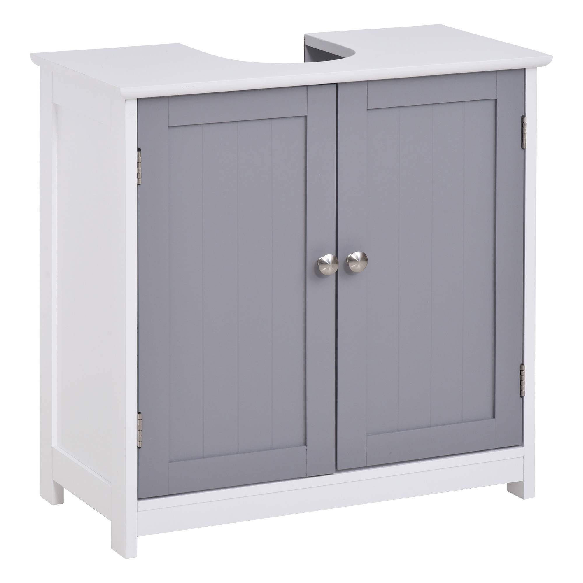 Sans Marque - Meuble salle bain sous lavabo meuble sous-vasque placard 2 portes étagère 60x30x60 cm bois gris blanc - Image 1