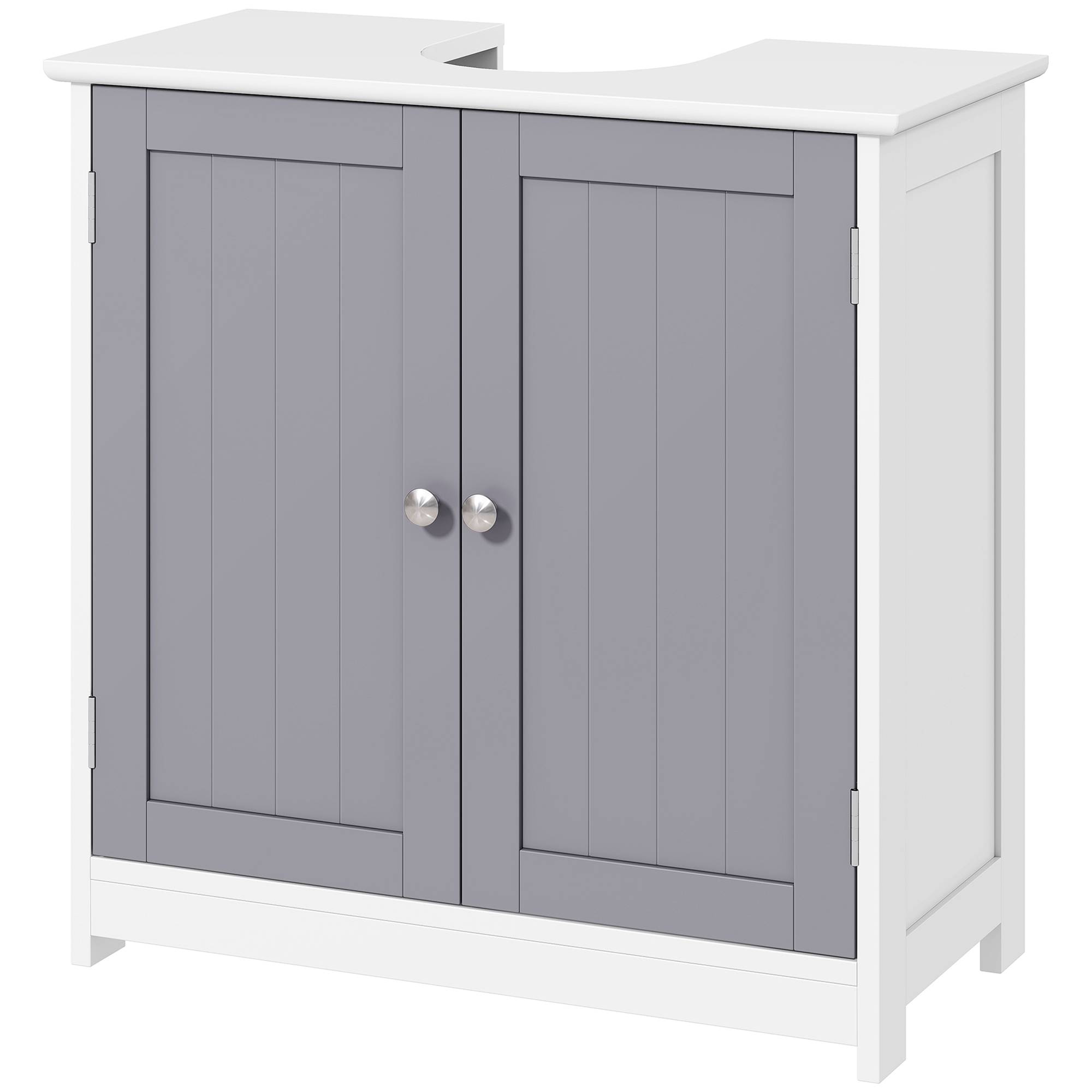 Sans Marque - Meuble salle bain sous lavabo meuble sous-vasque placard 2 portes étagère 60x30x60 cm bois gris blanc - Image 2
