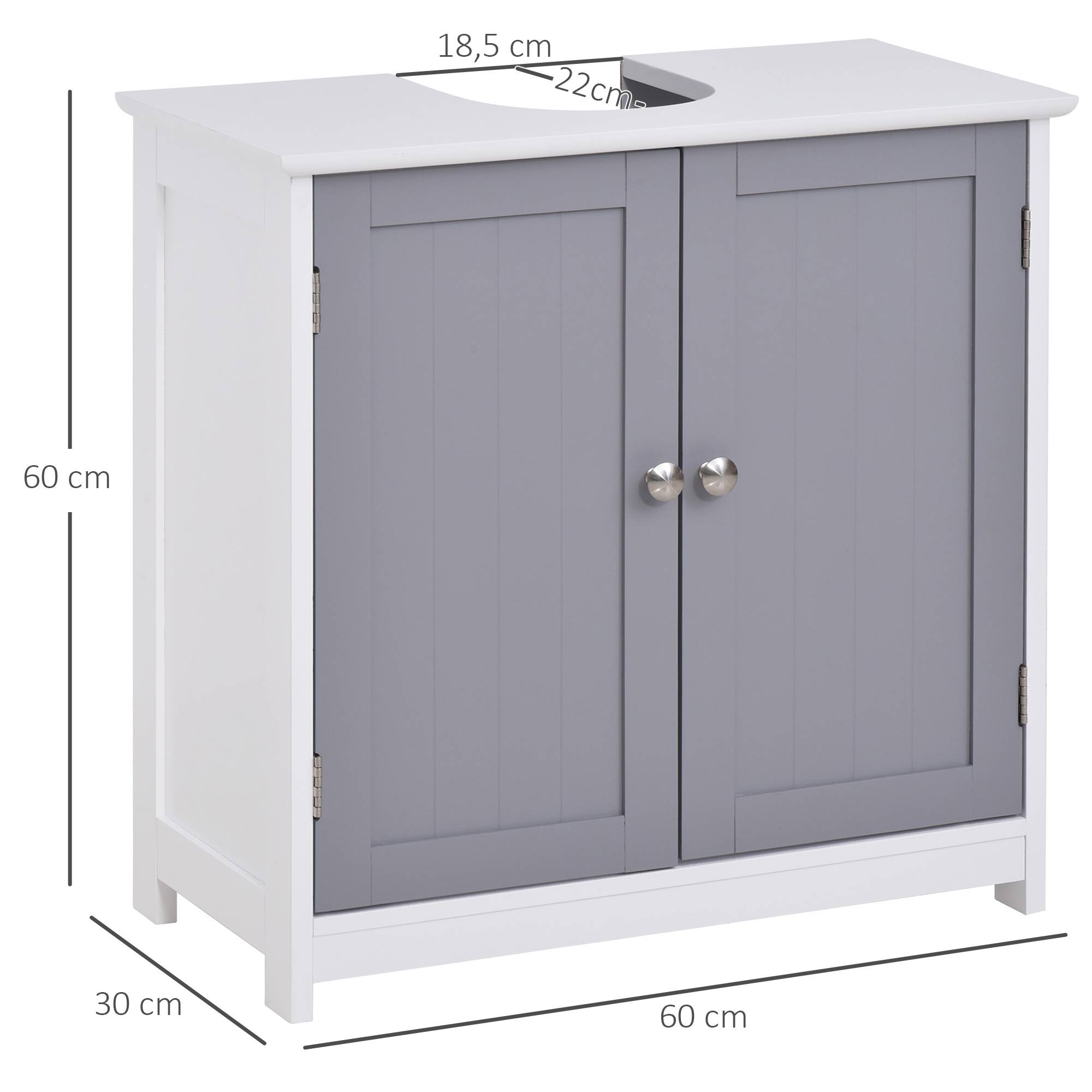 Sans Marque - Meuble salle bain sous lavabo meuble sous-vasque placard 2 portes étagère 60x30x60 cm bois gris blanc - Image 5
