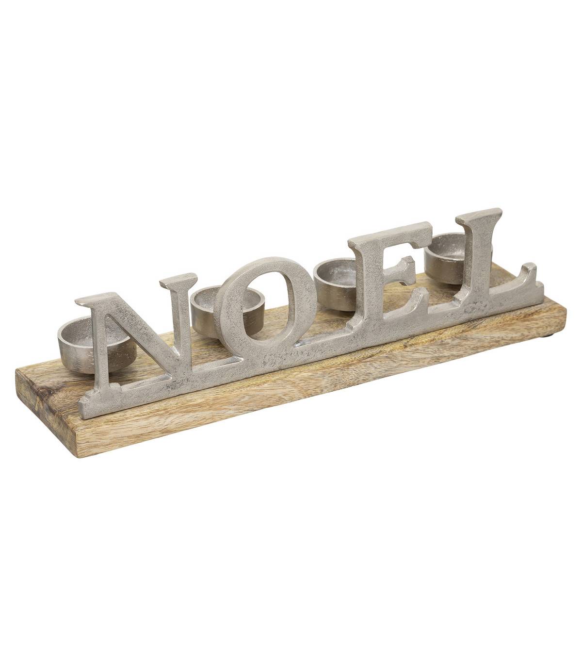 Fééric Lights & Christmas - Bougeoir NOËL 4 Photophores en bois et métal L 37 cm
