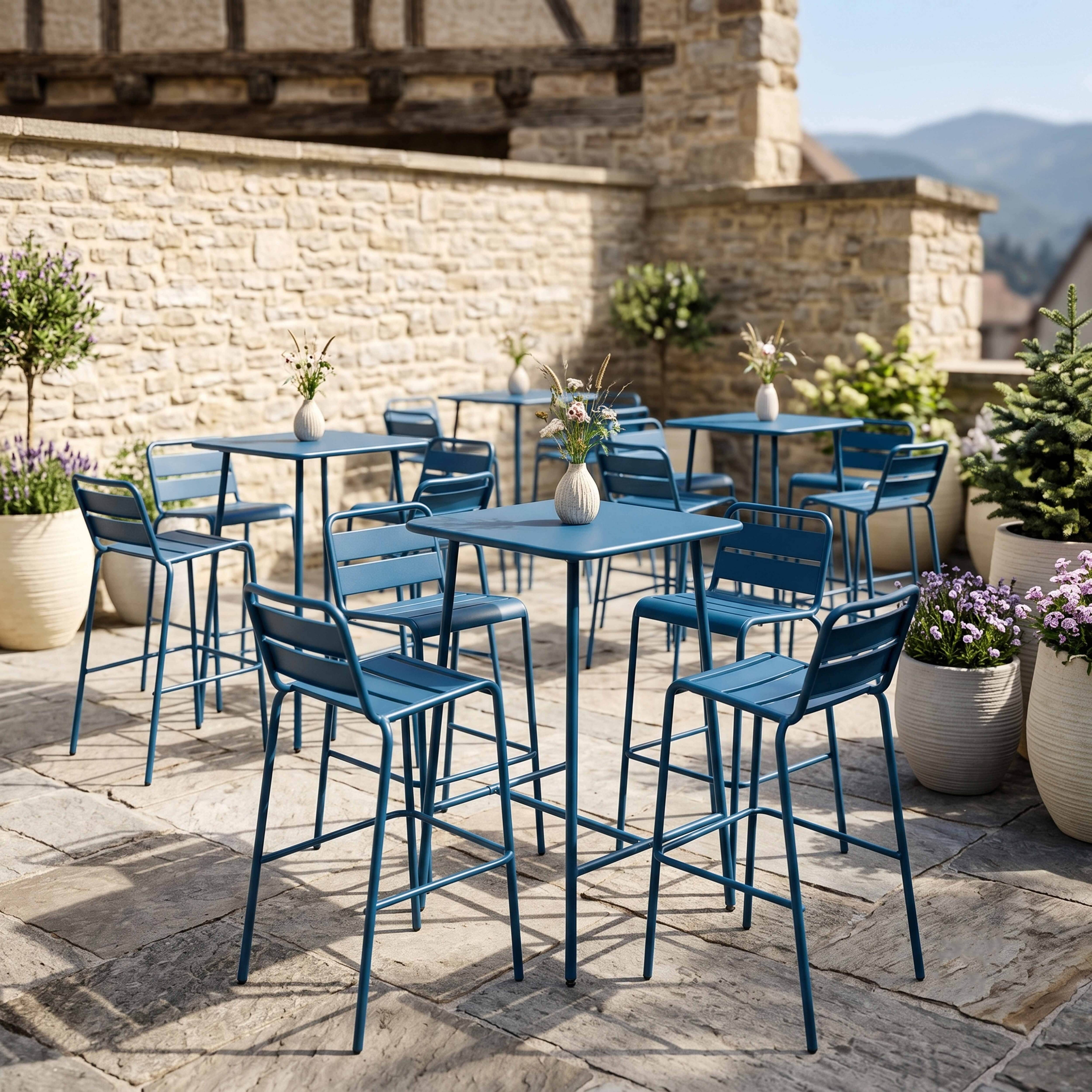 Oviala - Table haute de jardin carrée en acier bleu pacific Palavas - Oviala - Imagen 4