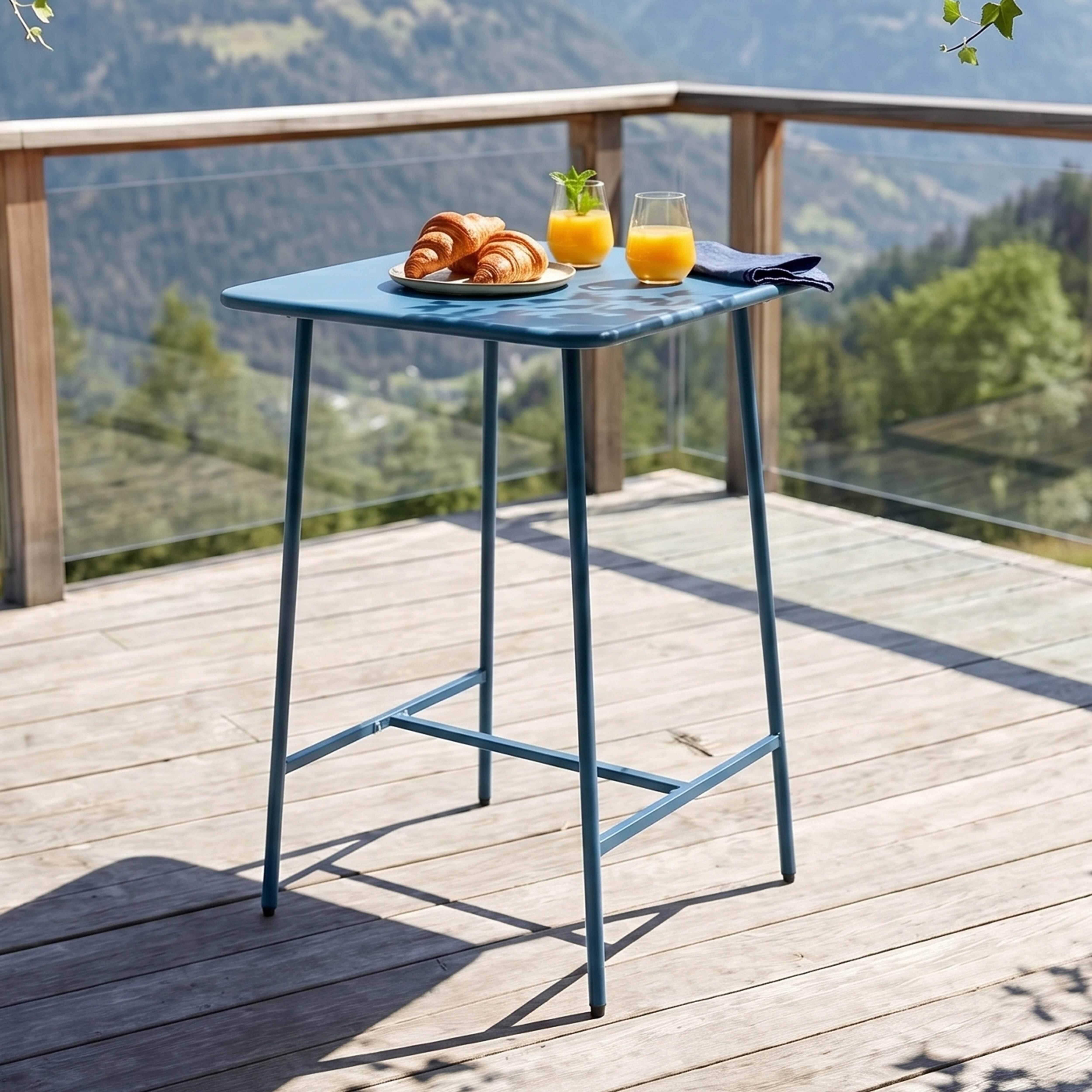 Oviala - Table haute de jardin carrée en acier bleu pacific Palavas - Oviala - Imagen 2