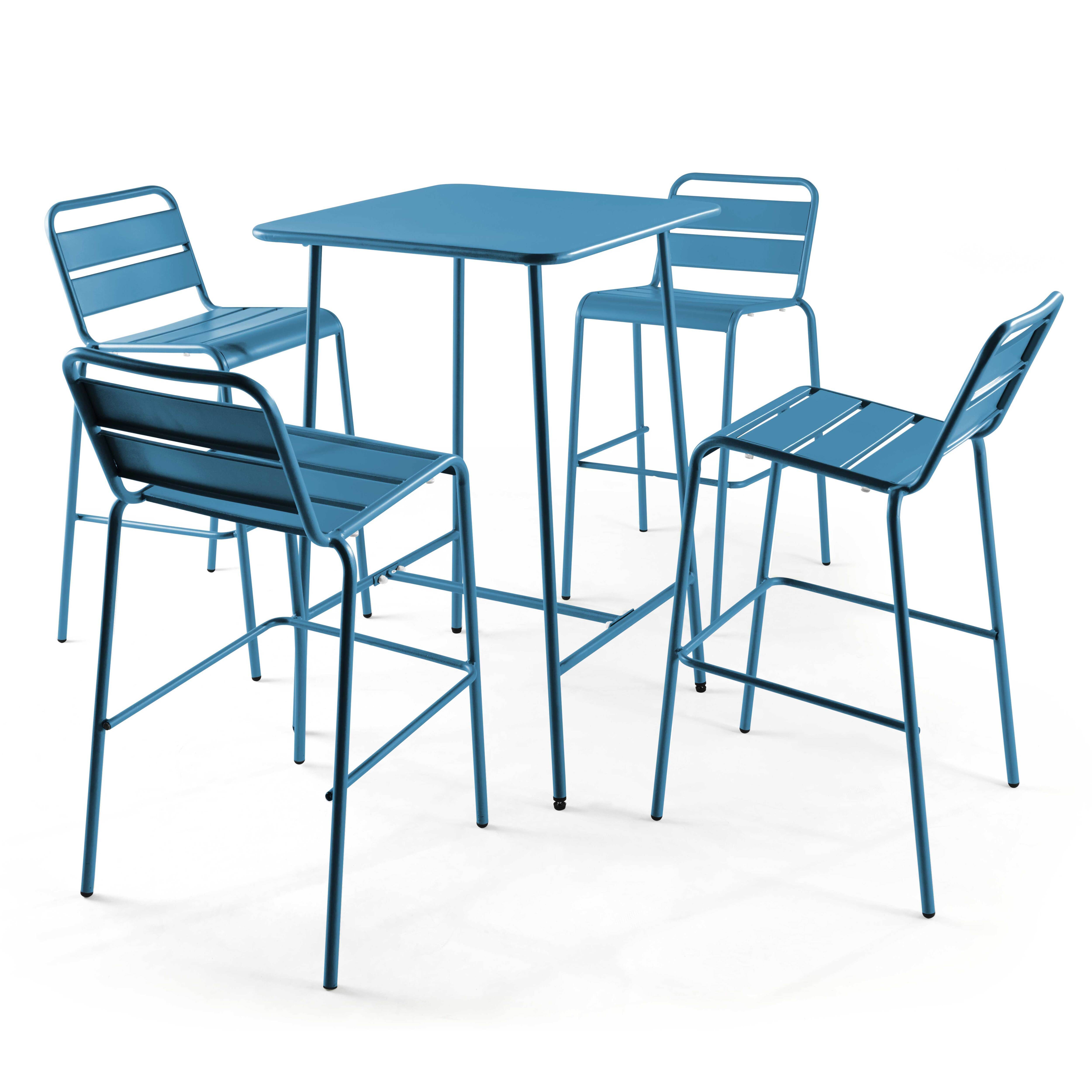 Oviala - Table haute de jardin carrée en acier bleu pacific Palavas - Oviala - Imagen 6