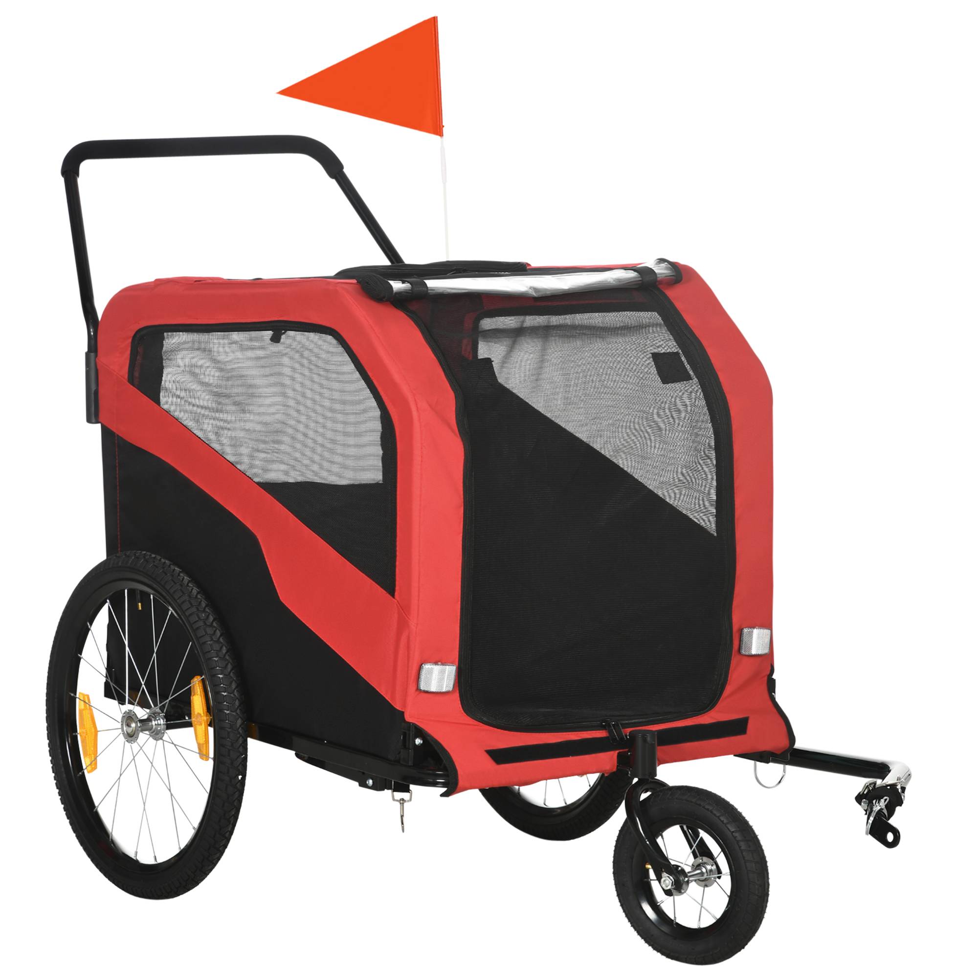 Remorque enfant vélo réflecteurs 1 drapeau 170 x 77 x 90 cm rouge - Image 2