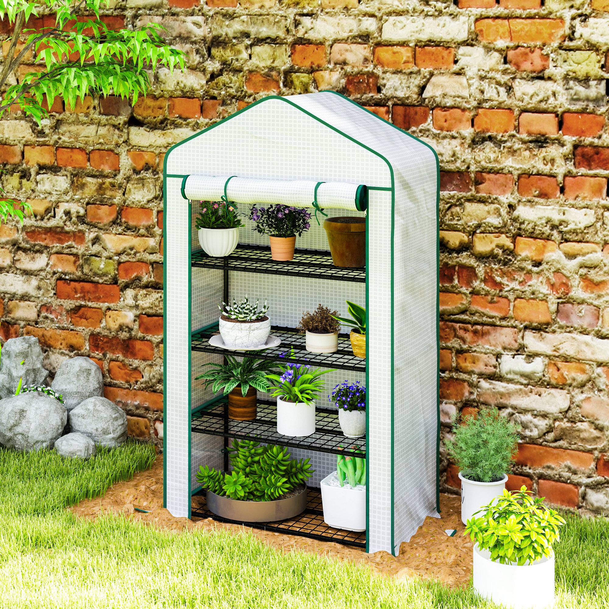 Serre de jardin balcon étagère serre 4 niveaux 90 x 49 x 160 cm acier galvanisé bâche amovible PE haute densité blanc - Image 10