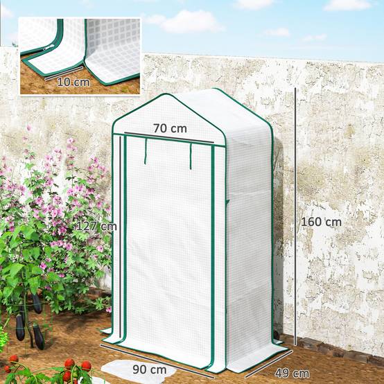 Serre de jardin balcon étagère serre 4 niveaux 90 x 49 x 160 cm acier galvanisé bâche amovible PE haute densité blanc - Image 5