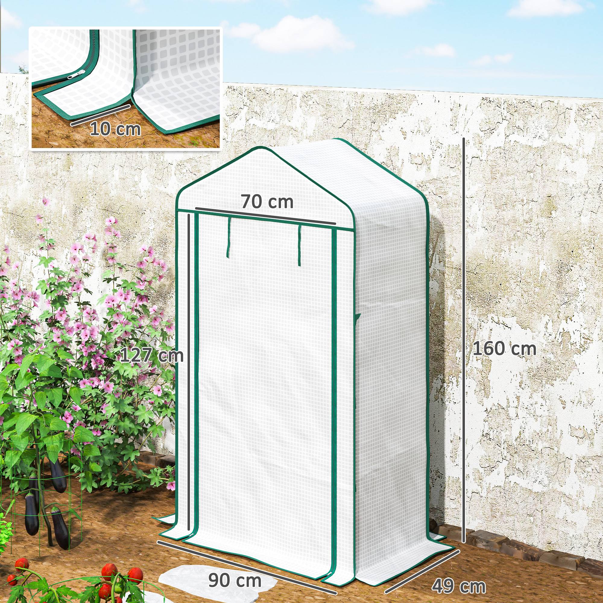 Serre de jardin balcon étagère serre 4 niveaux 90 x 49 x 160 cm acier galvanisé bâche amovible PE haute densité blanc - Image 5