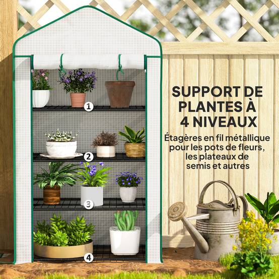 Serre de jardin balcon étagère serre 4 niveaux 90 x 49 x 160 cm acier galvanisé bâche amovible PE haute densité blanc - Image 7