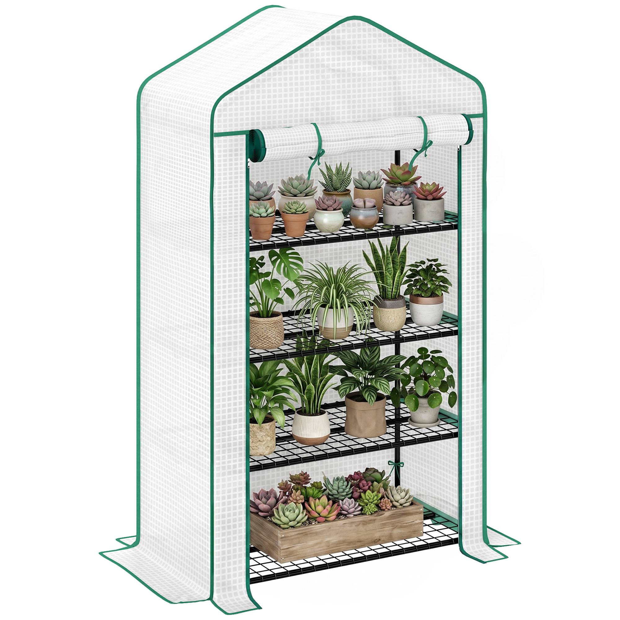 Serre de jardin balcon étagère serre 4 niveaux 90 x 49 x 160 cm acier galvanisé bâche amovible PE haute densité blanc - Image 1