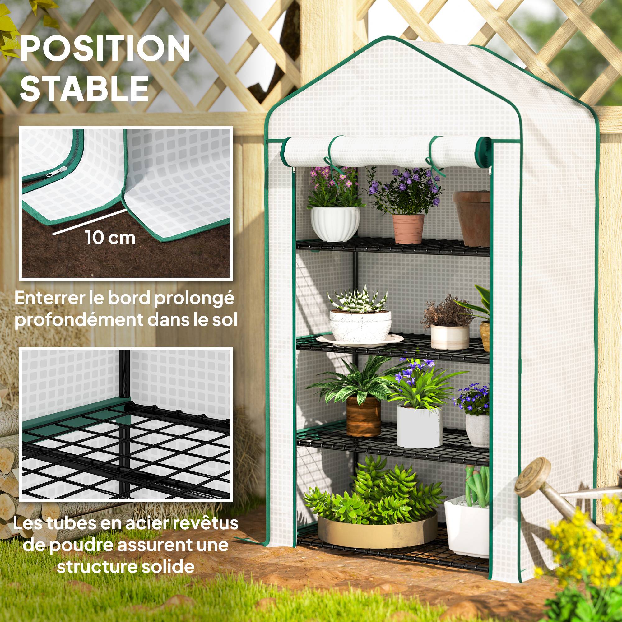 Serre de jardin balcon étagère serre 4 niveaux 90 x 49 x 160 cm acier galvanisé bâche amovible PE haute densité blanc - Image 9