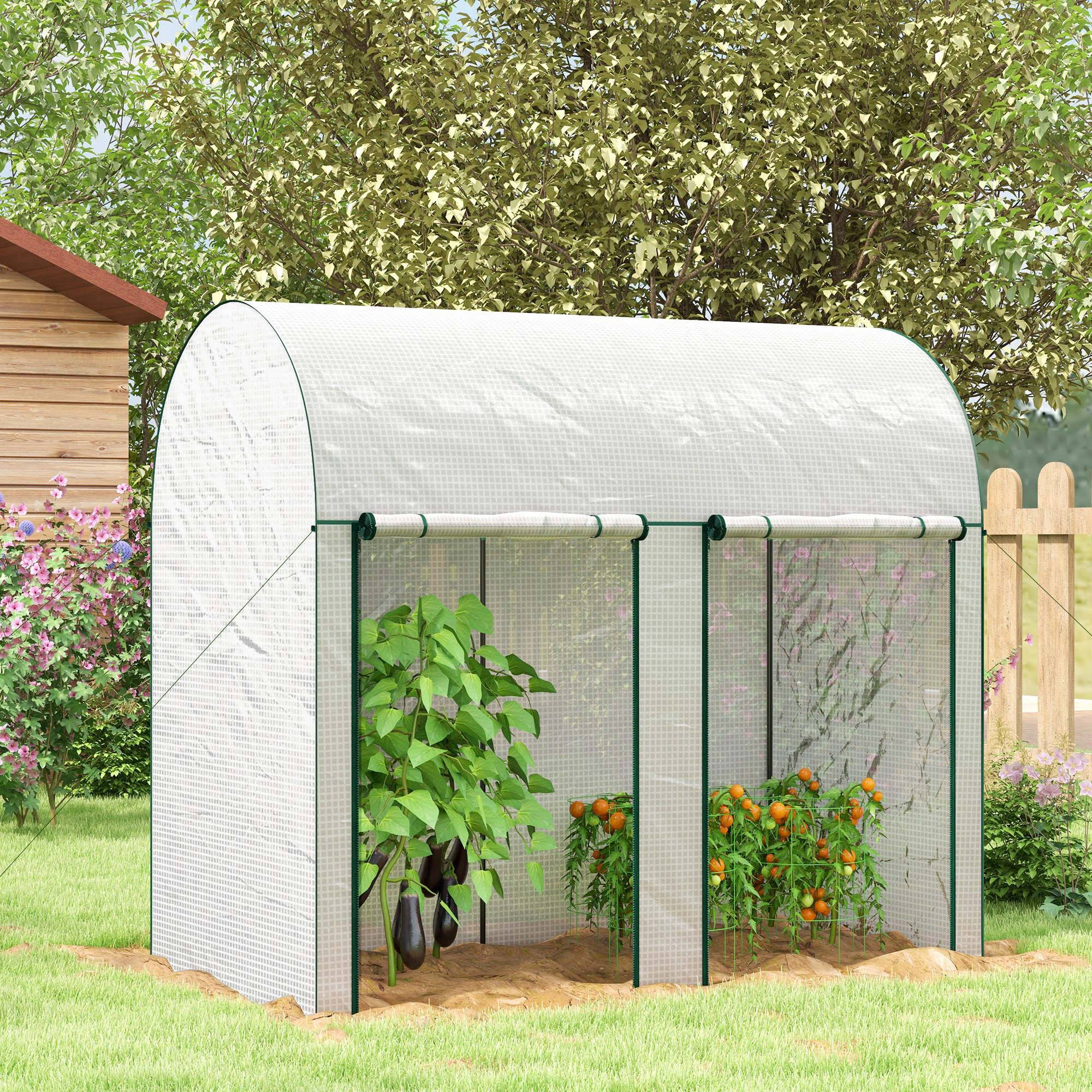 Serre à tomates de jardin en PE pour plantes grimpantes croissance 200x100x178cm blanc - ComfortXL Outdoor Living - Image 3