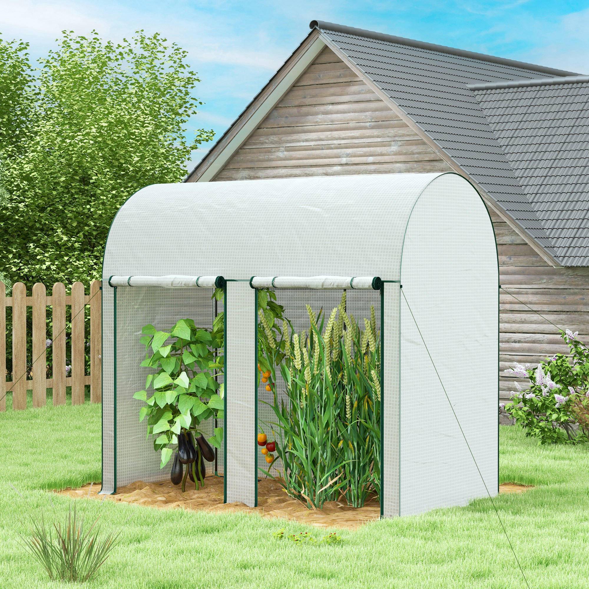 Serre à tomates de jardin en PE pour plantes grimpantes croissance 200x100x178cm blanc - ComfortXL Outdoor Living - Image 4