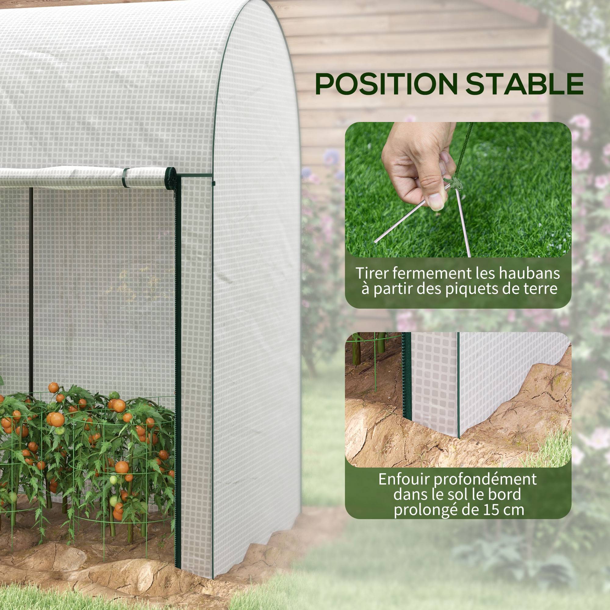 Serre à tomates de jardin en PE pour plantes grimpantes croissance 200x100x178cm blanc - ComfortXL Outdoor Living - Image 9