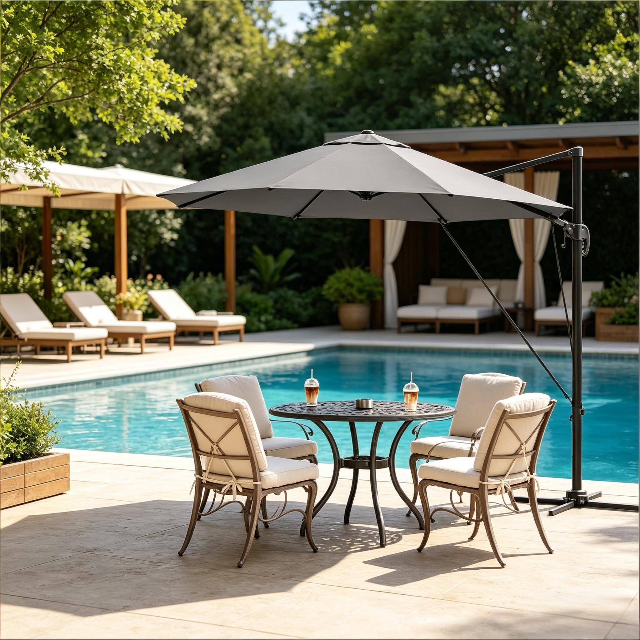ComfortXL - Parasol déporté rond 3m polyester pour terrasse jardin orientable 360° base en croix Gris Foncé - ComfortXL Outdoor Living - Image 1