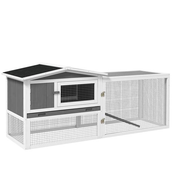 Clapier lapin extérieur bois massif 2 niveaux enclos amovible 156x58x68cm gris - ComfortXL Outdoor Living - Image 2