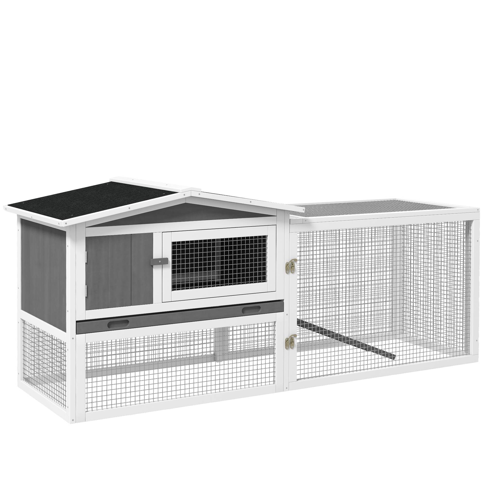 Clapier lapin extérieur bois massif 2 niveaux enclos amovible 156x58x68cm gris - ComfortXL Outdoor Living - Image 2
