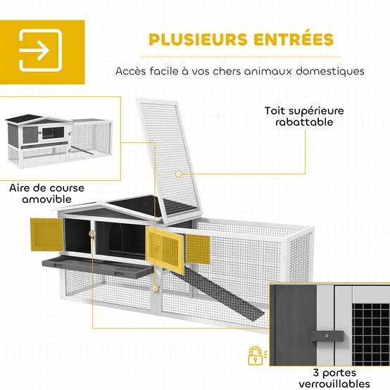 Clapier lapin extérieur bois massif 2 niveaux enclos amovible 156x58x68cm gris - ComfortXL Outdoor Living - Image 6