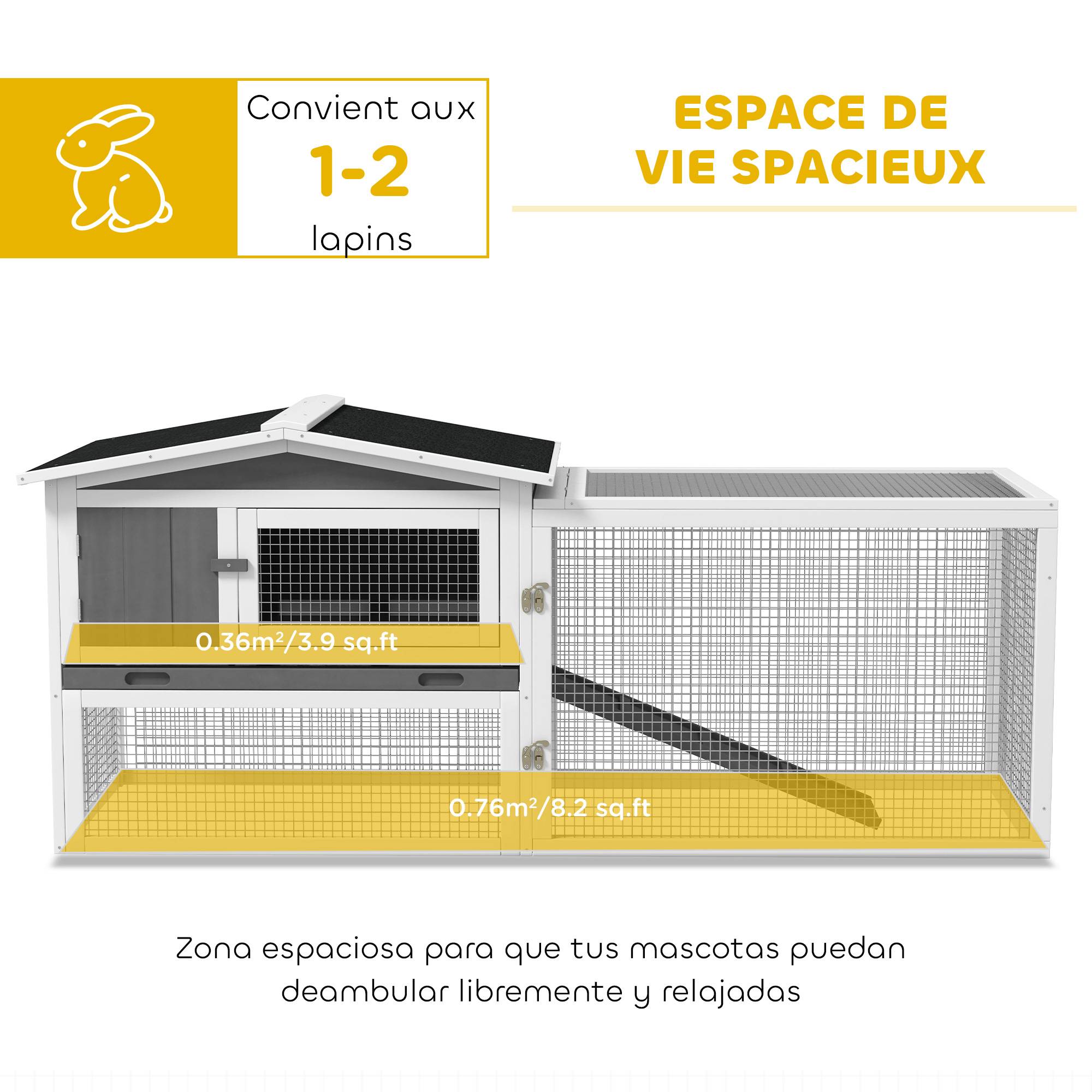 Clapier lapin extérieur bois massif 2 niveaux enclos amovible 156x58x68cm gris - ComfortXL Outdoor Living - Image 7
