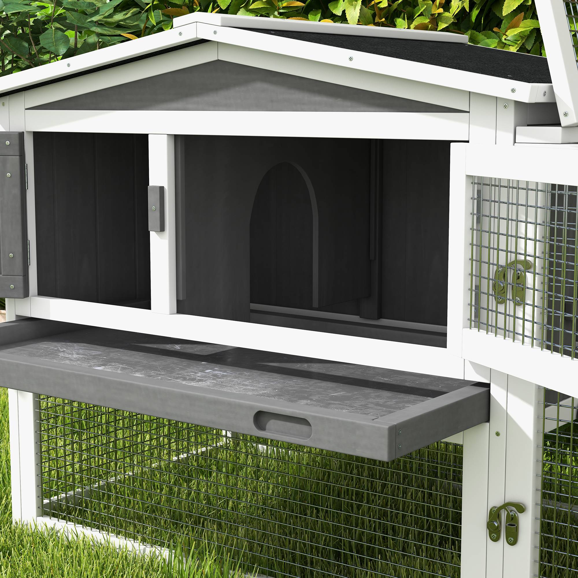Clapier lapin extérieur bois massif 2 niveaux enclos amovible 156x58x68cm gris - ComfortXL Outdoor Living - Image 10