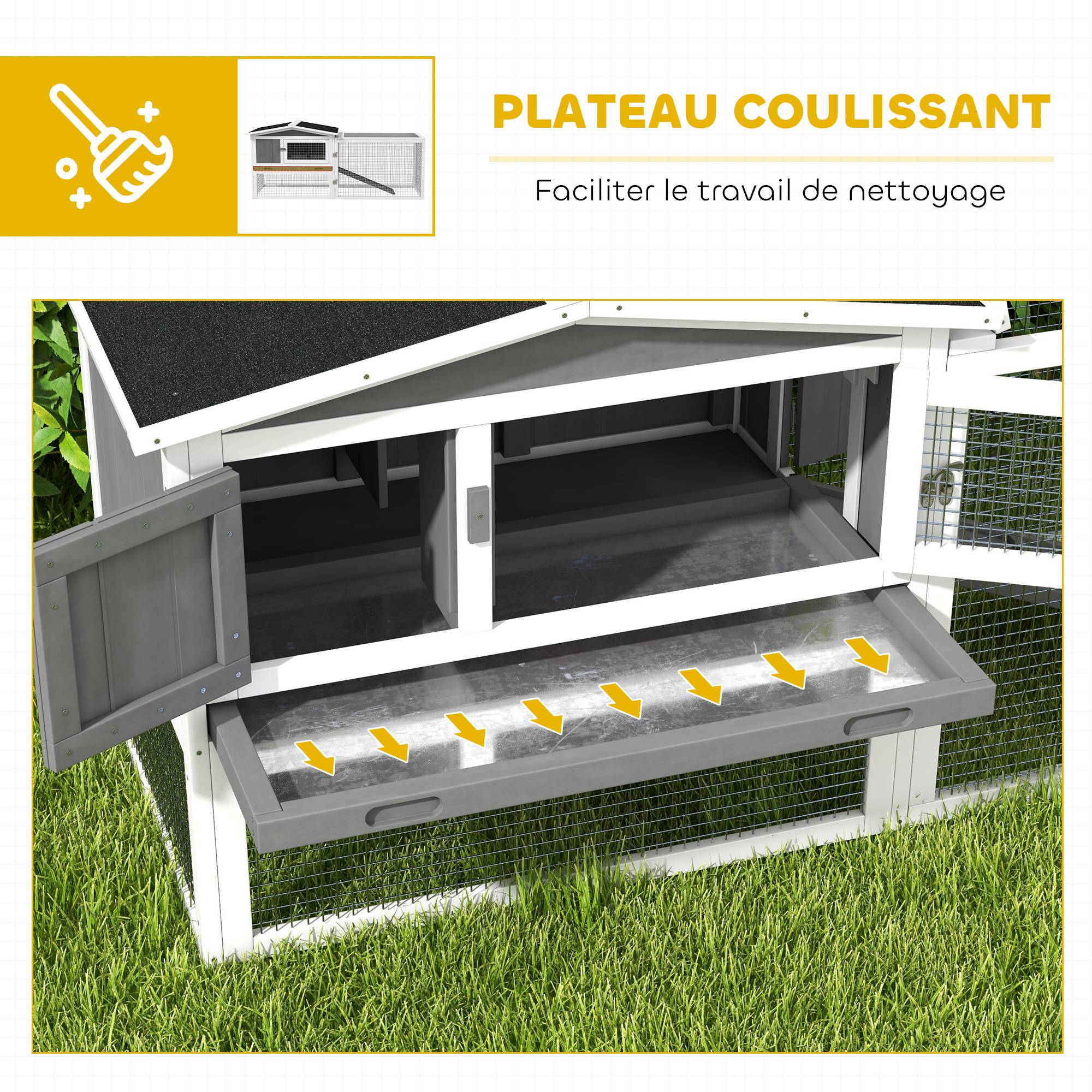 Clapier lapin extérieur bois massif 2 niveaux enclos amovible 156x58x68cm gris - ComfortXL Outdoor Living - Image 8