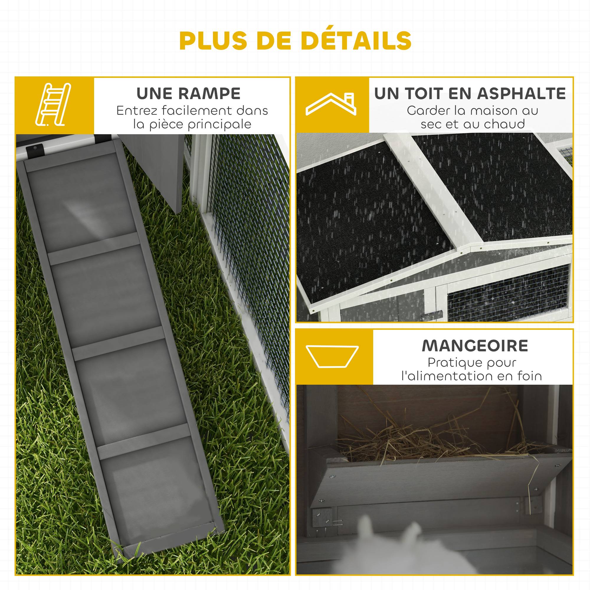 Clapier lapin extérieur bois massif 2 niveaux enclos amovible 156x58x68cm gris - ComfortXL Outdoor Living - Image 9